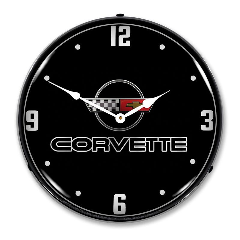 Collectable Sign & Clock | C4 Corvette Black Tie LED Wall Clock Retro/Vintage, Lighted, 1 of 4