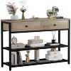 Console Table with 2 Drawers, Sofa Table with 2 Tiers Metal Mesh Open Storage Shelf - 3 of 4