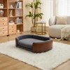 TIRAMISUBEST Scandinavian Elevated Dog Bed Pet Sofa Solid Wood Legs Walnut Bent Back Velvet Cushion Large Size Off Ground Washable - 3 of 4