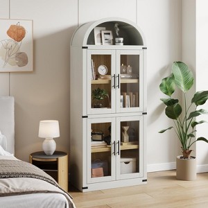 Arched Bookshelf with Doors and Drawers, 71.4" Farmhouse Bookcase - 1 of 4