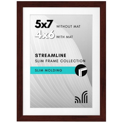 Americanflat Thin Picture Frame in Mahogany with Shatter Resistant Glass Horizontal and Vertical Formats for Wall and Tabletop - 5" x 7"