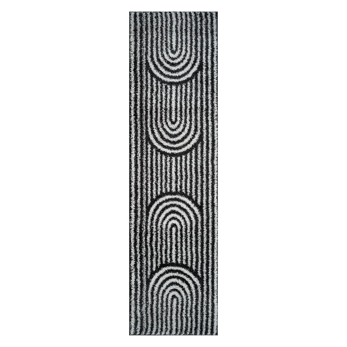 World Rug Gallery Abstract Arch Shag Rug – Medium Pile, Durable & Easy to Clean – Anthracite Dark Gray