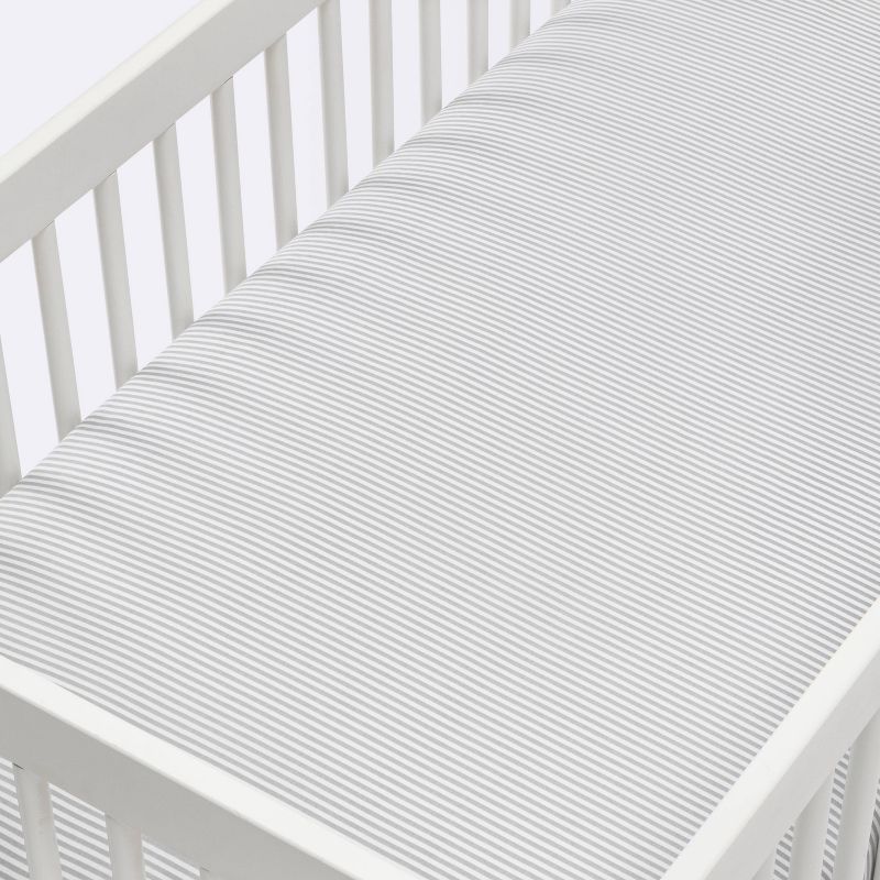 Fitted Crib Sheet Stripe - Cloud Island&#8482; - White/Gray, 3 of 6