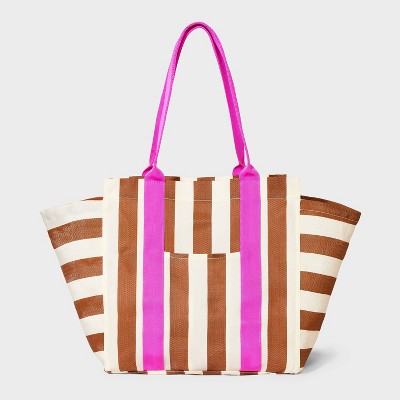 Mesh Tote Handbag - A New Day™ Brown Striped