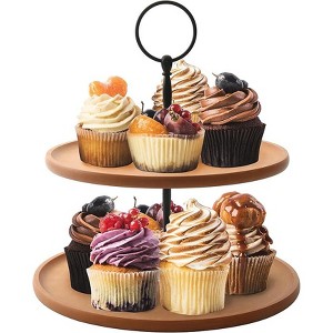 DOMETOUR Wood Fiber 2 Tier Stand, Cupcake Dessert Stand, Tiered Serving Tray for Dessert Table - 1 of 4
