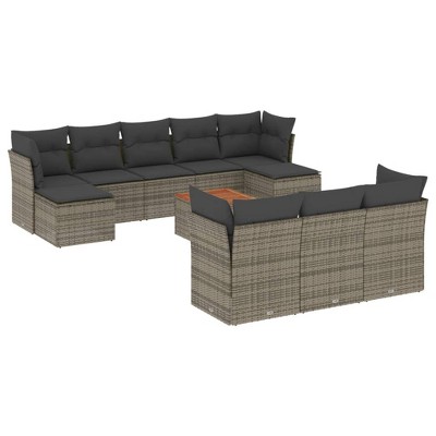 vidaXL Patio Sofa Set with Cushions Outdoor Furniture 11 Piece Poly Rattan - Gray