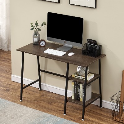 VECELO Computer Desk Home Office Workstation Study Laptop Table with 2 Tier Storage Shelves