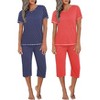 Ekouaer 2 Pack Women's Pajamas Short Sleeve Sleepwear Tops and Capri Pants Pjs - 4 of 4