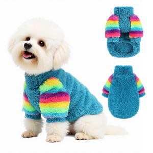 Dog Jumpsuits for Small Dog Winter Warm Velvet Turtleneck Sweater Pet Clothes with Rainbow Sleeves - 1 of 4