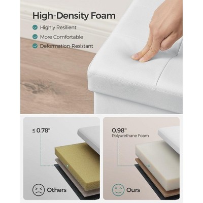 White Faux Leather 30" Folding Storage Ottoman Bench