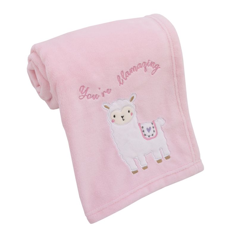Little Love by NoJo Sweet Llama and Butterflies Super Soft Pink Baby Blanket with Applique and Embroidery, 1 of 6