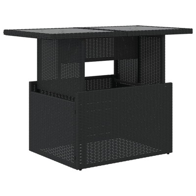 vidaXL Garden Table Black Poly Rattan, Tempered Glass, Powder-Coated Steel