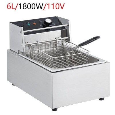 6L Electric Deep Fryer Single Tank Countertop 1800W With Basket & Adjustable Temp