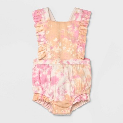 Baby Girls' Tie-Dye Ruffle Romper - Cat & Jack™ Pink Newborn