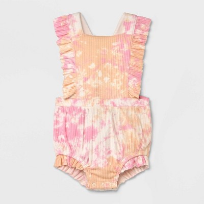 Image of Baby Girls' Tie-Dye Ruffle Romper - Cat & Jack™ Pink 6-9M