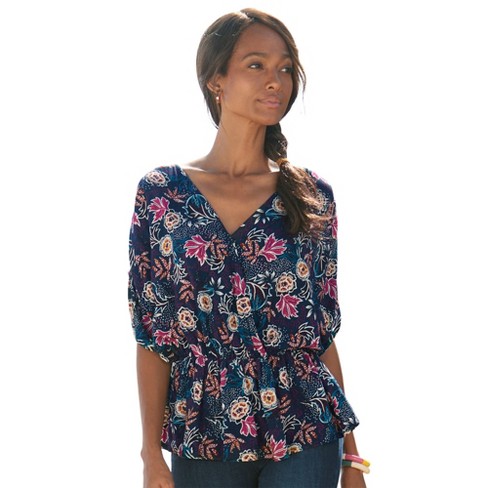 Universal Thread Womens Blue Floral Boho Ballon Sleeves Ruffle Peplum Top XXL offers