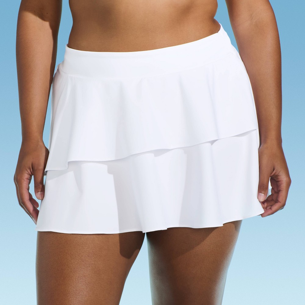 Photos - Swimwear Lands End Lands' End Women's Tiered Swim Skirt with Panty - White 3X 