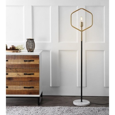 Contemporary Edison Black and Gold Floor Lamp with Marble Base