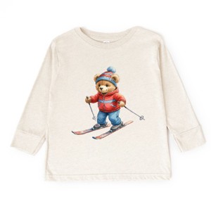 Skiing Bear Watercolor - Toddler Long Sleeve Graphic Tee - 1 of 4