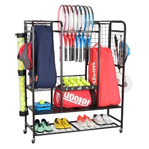 ZACHVO Tennis Equipment Storage Rack - Organizer for Rackets, Balls & Bags for Garage, Club or School - 1 of 4