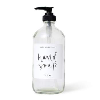 Sweet Water Decor Clear Glass White Script Label Hand Soap Dispenser - 16oz