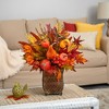Nearly Natural 21-in Pumpkin, Maple Leaf and Sorghum Harvest Artificial Arrangement in Metal Planter - 2 of 3