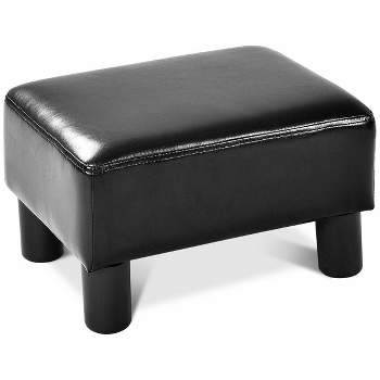Small Foot Stool with Handle, Brown Faux Leather Short Foot Stool Rest,  Rectangle Storage Foot Stools Ottoman with Plastic Legs, Padded Footstool