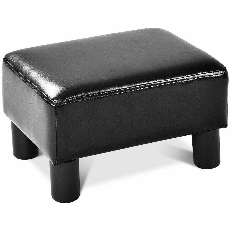 Costway Small Ottoman Footrest PU Leather Footstool Rectangular Seat Stool Black, 1 of 11