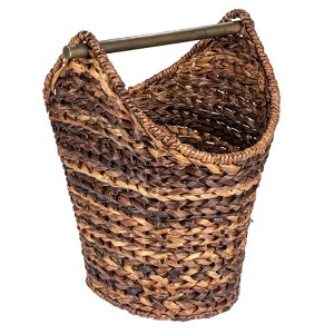 Storied Home Boho Oval Braided Bankuan Bathroom Toilet Paper Basket with Wood Handle, Brown - 1 of 4