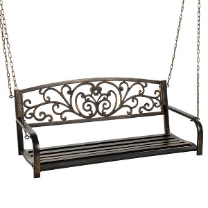 Best Choice Products 2-Person Metal Outdoor Porch Swing, Hanging Steel Patio Bench w/ Floral Accent - 1 of 4