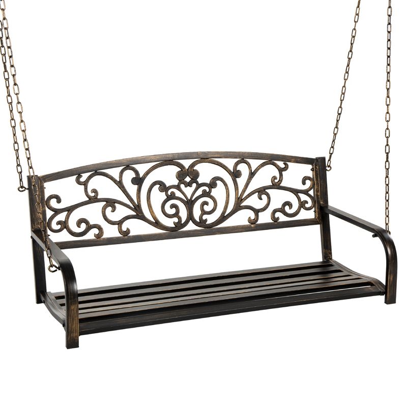 Best Choice Products 2-Person Metal Outdoor Porch Swing, Hanging Steel Patio Bench w/ Floral Accent, 1 of 8