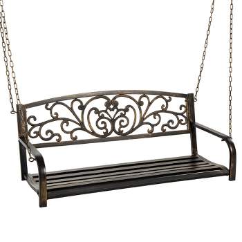Best Choice Products 2-Person Metal Outdoor Porch Swing, Hanging Steel Patio Bench w/ Floral Accent