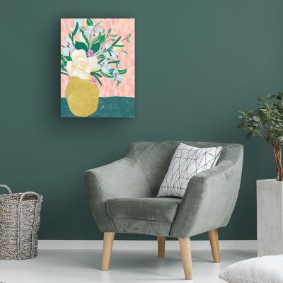 Floral Vase on Pink Background Canvas Art 14x19