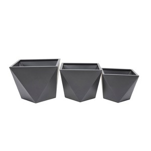 Olivia & May 18" Wide 3pc Modern Square Metal Planter Pots Gray: Weather-Resistant, No Assembly Required - 1 of 4