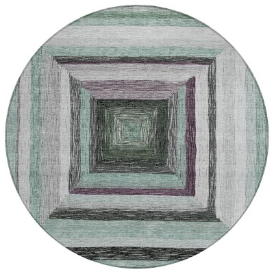 HomeRoots 8' Pale Aqua Ivory And Gray Round Geometric Washable Indoor Outdoor Area Rug
