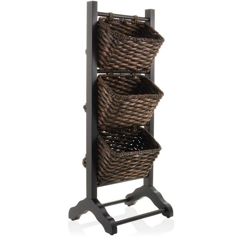 Casafield 3-Tier Floor Stand with Hanging Storage Baskets - Wood Tower Rack for Bathroom, Kitchen, Laundry, Living Room, 1 of 8