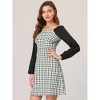 Allegra K Women's Square Neck Plaid Contrast Long Sleeve A-Line Dress - 2 of 4
