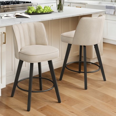 Arceso 360-degree Swivel Bar Stools, 26" Counter Height Bar Stools With High Back And Wood Legs, 2pcs Morden Barstools For Kitchen Counter