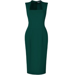 Hobemty Women's Sleeveless Square Neck Elegant Work Sheath Dress - 1 of 4