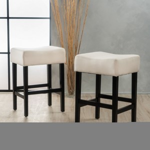 CAVINAS Fabric/Faux Leather Bar Stools Set of 2,27"/30" Transitional Backless Counter Stools( with Nailheads),Barstools for Kitchen Island - 1 of 4