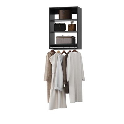 19.5 inch -34.5 inch Walk-ln Tower Unit Wall-mounted 3-Shelf Wood Closet System, Hanging rod, Bedroom