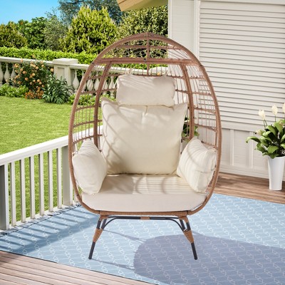 Lycvki Outdoor Wicker Egg Chair with Beige Cushion