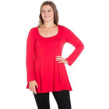 24seven Comfort Apparel Womens Poised Long Sleeve Swing Plus Size Tunic Top