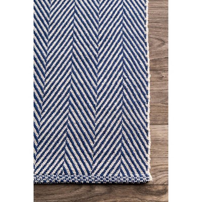 Hand Loomed Navy Herringbone 8' x 10' Wool Area Rug