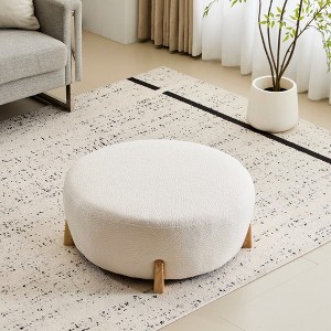 TUYOHW 32'' Round Boucle Ottoman,Modern Footstool Accent Stool with Rubber Wood Legs,Ottoman for Living Room,Bedroom,Entryway - 1 of 4