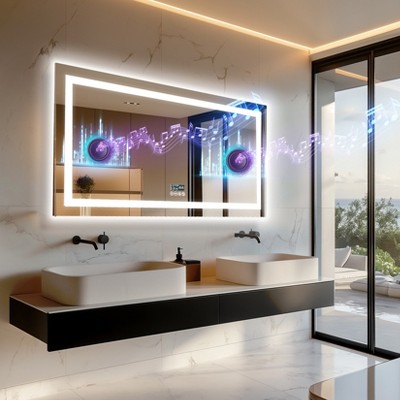 Extra Large 47/40in Smart LED Illuminated Fog-free Bathroom Mirror Bluetooth Speaker Digital Display