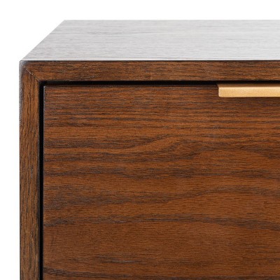 Pierre Sleek Gold Metal and Walnut One Drawer Nightstand