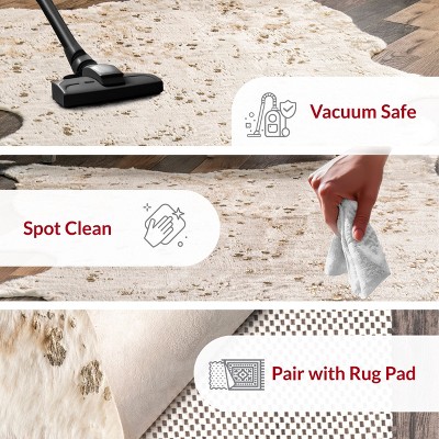 Off-White Faux Cowhide Handmade Tufted Square Rug