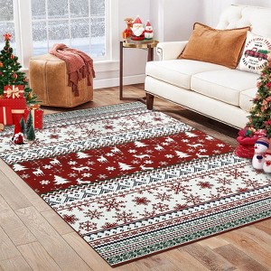 Christmas Rug Washable Small Floor Carpet Geometric Boho Snowflakes Rug Non Slip Soft Low Pile Retro Mat for Kitchen Laundry Room - 1 of 4