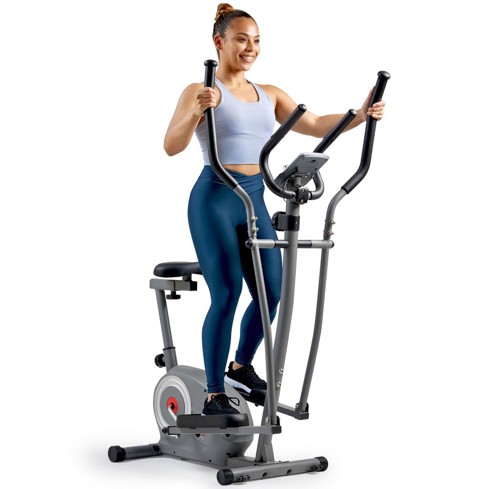 Sunny Health & Fitness Essential Interactive Series Seated Elliptical Machine - Gray